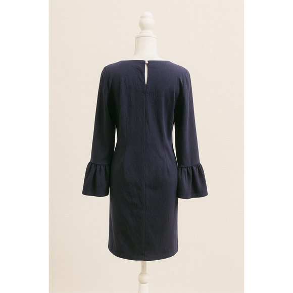 J.Crew Dress Medium Navy Ruffled Bell Sleeve Shift Sheath Classic Work Cocktail - Picture 2 of 11